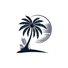 palm tree silhouette logo vector line art logo design