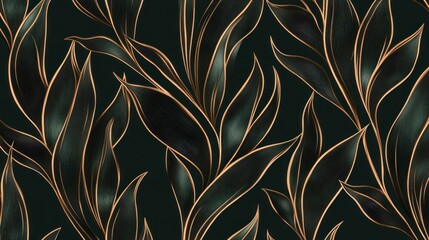 Dark Green and Gold Botanical Seamless Pattern Background
