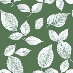 Obraz premium seamless pattern with white leaves on mint green background