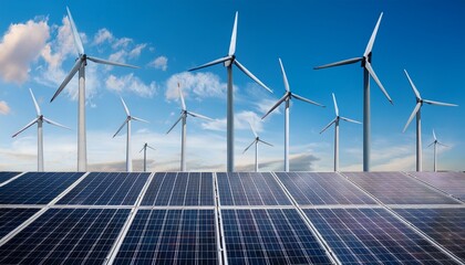 Generated image - A sustainable energy farm with wind turbines and solar panels, Renewable energy scene, Green technology style
