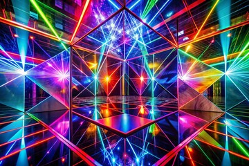 Abstract Geometric Laser Light Reflections: Vibrant Double Exposure Art