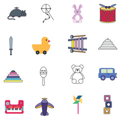 Toys vector icon set with white background