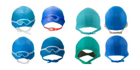 Colorful Swimming Caps and Goggles for Water Sports and Activities