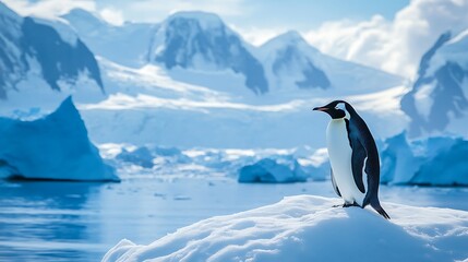 Fototapeta premium The majestic beauty of Antarctica unfolds in its vast icy plains, thriving wildlife, and tranquil isolation, where science and nature intertwine.