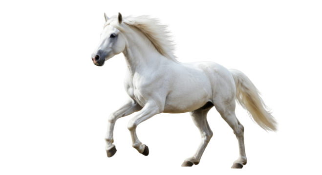 White Horse In Running Pose isolated on transparent background, Running Horse PNG, 