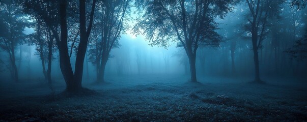 Skittish Night in a Dark Foggy Forest with a Blue Background