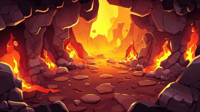 Explore stunning 2D abstract lava caves designed for thrilling mobile game adventures, featuring vibrant colors and unique shapes.