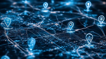 High-tech digital map showcasing geolocation points in a connected city layout : Generative AI