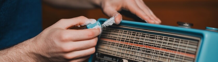 A person restoring a vintage radio, showcasing the art of craftsmanship and the love for retro technology.