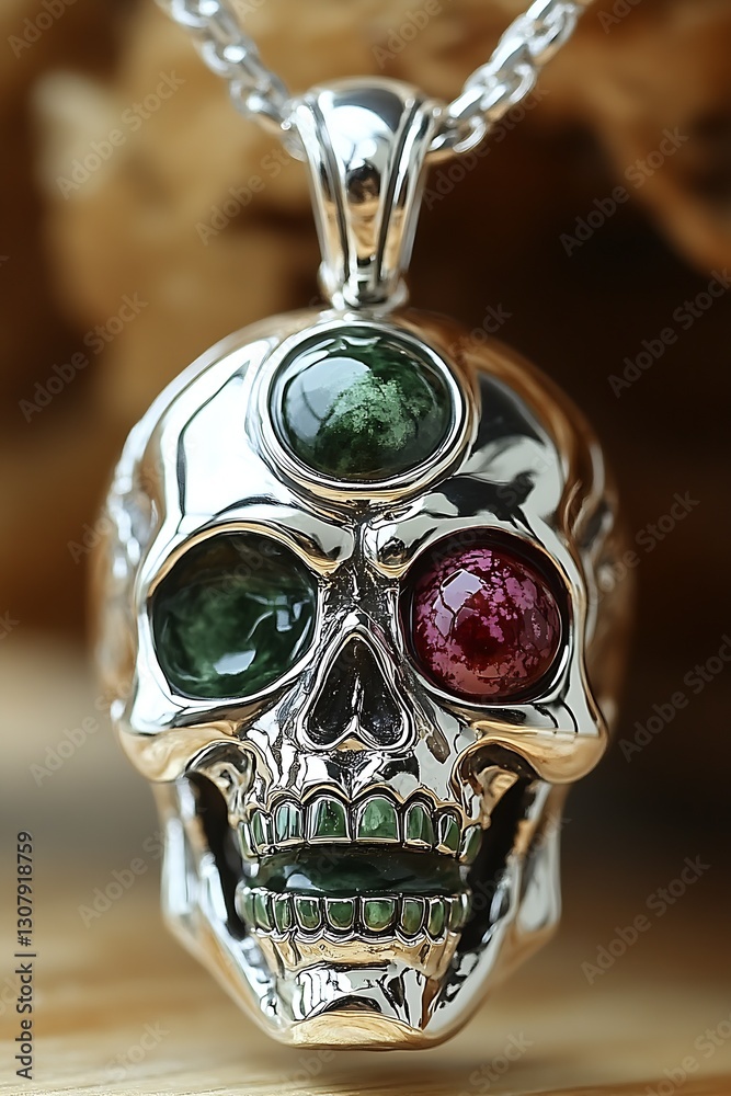 Aufkleber Intricate Silver Skull Pendant with Colorful Gems Showing Elegant Design and Craftsmanship : Generative AI