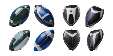 Varied Designs of Rugby Balls on a Transparent Background