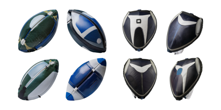 Varied Designs of Rugby Balls on a Transparent Background - Powered by Adobe