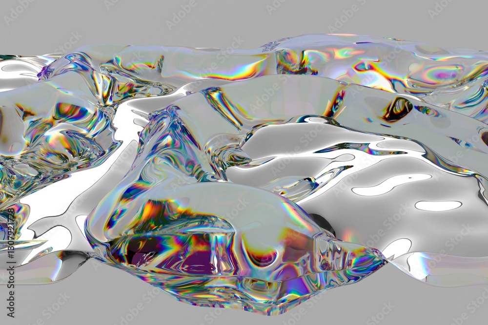 Leinwandbilder 3d illustration of fluid, iridescent shapes with rainbow reflections, creating a mesmerizing and abs