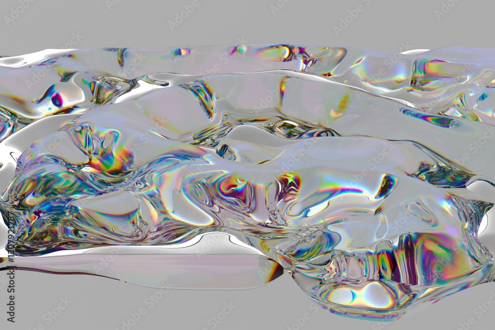 Aufkleber 3d illustration of fluid, iridescent shapes with rainbow reflections, creating a mesmerizing and abs