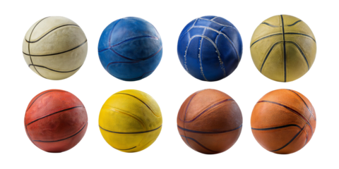Colorful Basketballs Arranged in Grid Pattern on White Background, isolated on transparent background