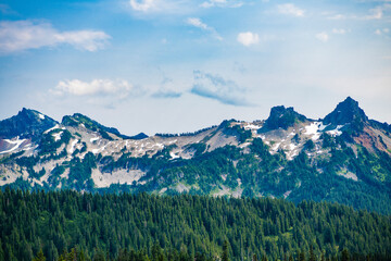 Obraz premium Scenery landscape of mountain. Scenery coniferous forest. Pine tree and mountain forest landscape. Mountain landscape. Forest nature mount. Nature in mountain countryside. Breathtaking wilderness