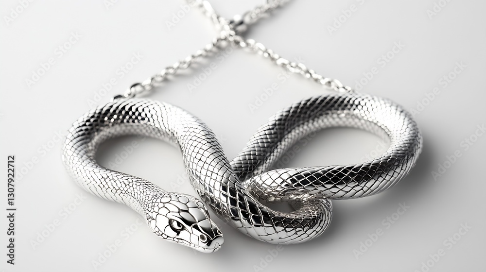 Poster intricate silver snake necklace showcasing sleek design and unique craftsmanship with elegant detail