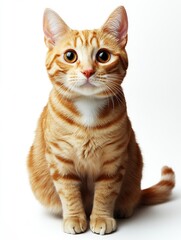 Adorable Orange Tabby Cat Sitting Cute with Big Eyes Against a White Background : Generative AI