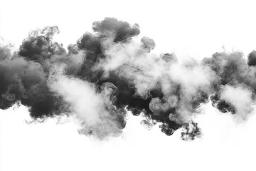 Black and white smoke swirling against a white background, creating a dramatic visual effect