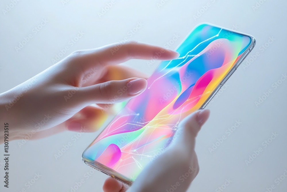 Poster Vibrant interaction on smartphone screen showcasing colorful digital interface and advanced technology features : Generative AI