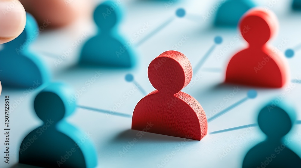 Aufkleber colorful network of wooden figures on a soft surface representing social connections and interaction