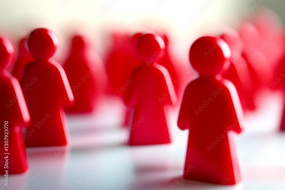 Poster A vibrant arrangement of red figurine toys standing together creating a dynamic and engaging visual representation : Generative AI