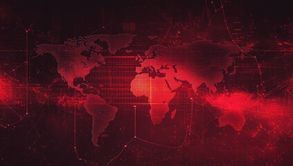 Global red alert, world map with data overlay.