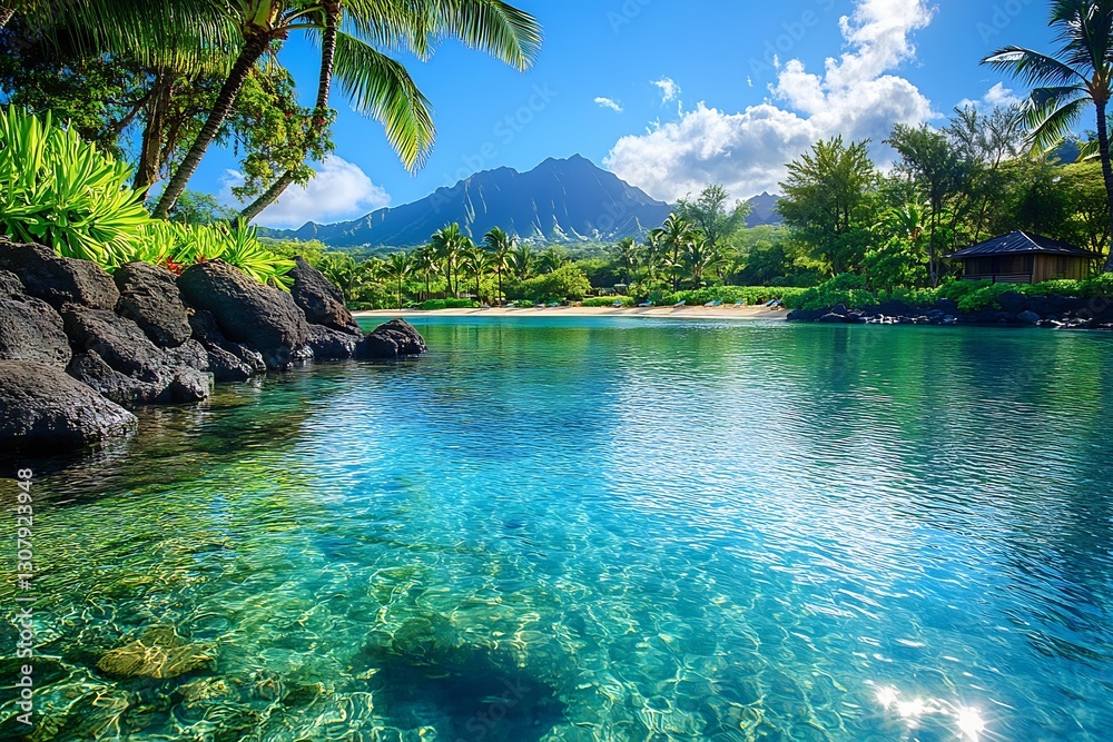 Aufkleber stunning tropical lagoon with mountains and palm trees offering serene beauty and clear waters in a 