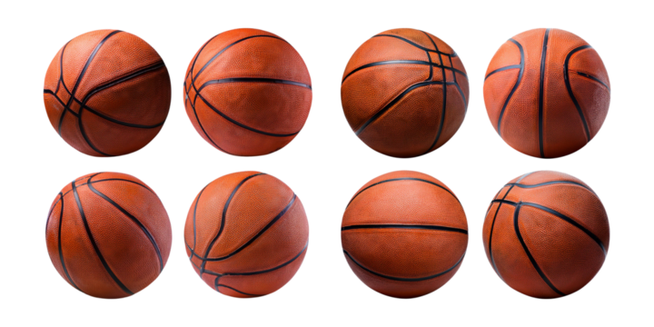 Collection of Eight Basketball Images Displaying Various Angles