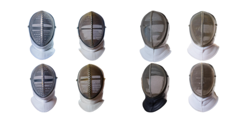 Various Fencing Masks and Protective Gear for Competitive Sports