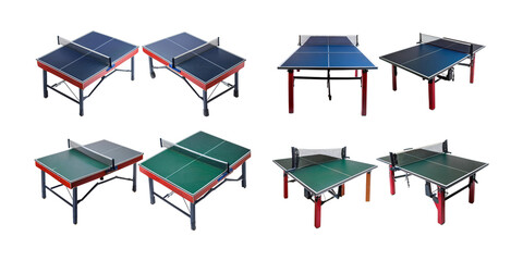 Various Table Tennis Tables Displayed in Different Angles and Colors