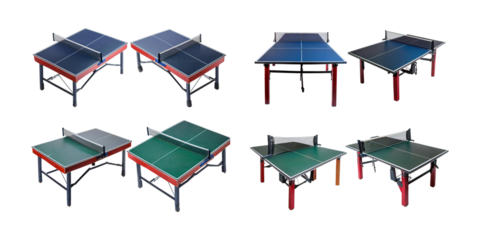 Various Table Tennis Tables Displayed in Different Angles and Colors