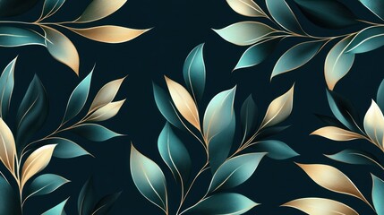 Fototapeta premium Decorative leaves pattern on dark background for wallpaper or fabric
