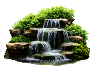 Tranquil Waterfall cascading over tiered rocks, perfect for landscaping design