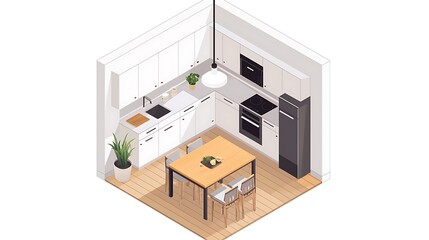 Modern Kitchen Design Isometric View