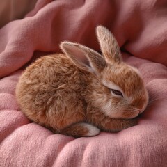 Naklejka premium Sleeping Bunny on Pink Blanket