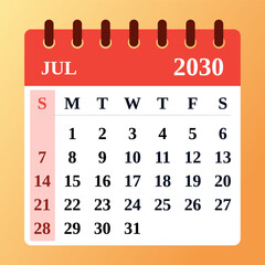 Refreshing July 2030 calendar with a cool sky-blue aesthetic. Perfect for holiday schedules, business planning, and task management.