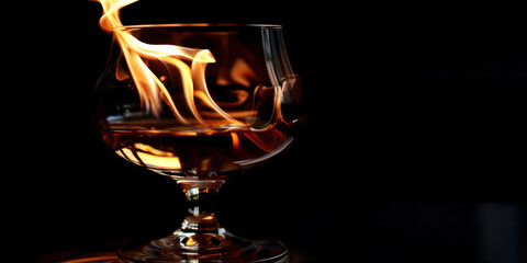 Abstract capture of brandy flames during a flambe preparation, dramatic effect