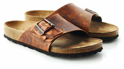 Brown Leather Birkenstock Sandals, Realistic Product Photo