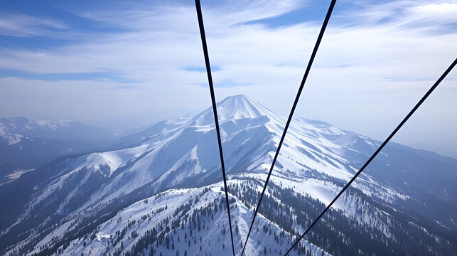 View of Apharwat Peak from Gulmarg Gondola ropeway at Kongdoori, Gulmarg, Jammu and Kashmir, India. Gulmarg Gondola is one of the highest in the world reaching 3,979 metres above sea level.