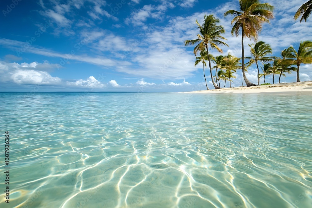 Aufkleber stunning beach view with sparkling clear water and gentle waves under a bright blue sky : generative