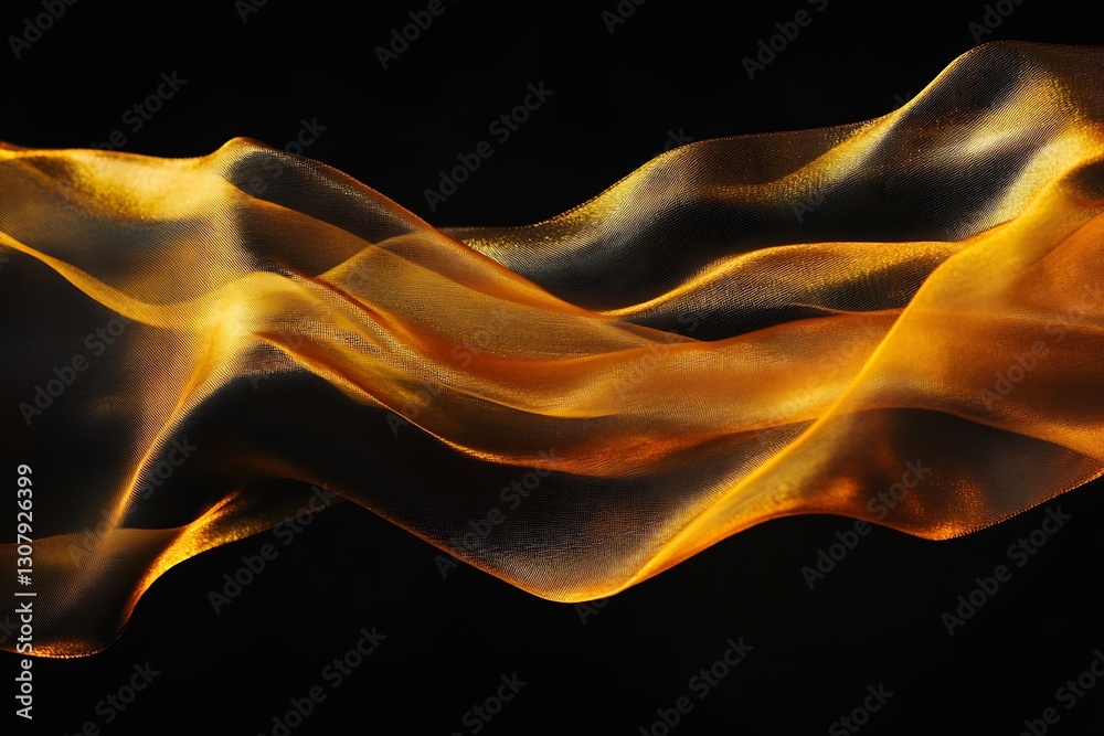 Poster vibrant orange and gold flowing fabric elegantly drifting against a dark background creating a warm 