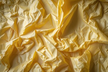Crumpled Yellow Parchment Texture with Natural Grooves and Soft Lighting for Creative Backgrounds