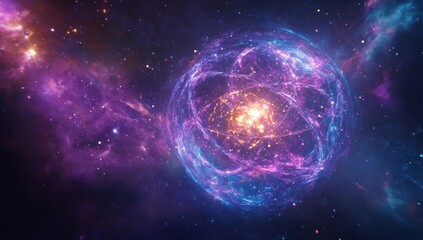 Obraz premium Glowing cosmic sphere in nebula.