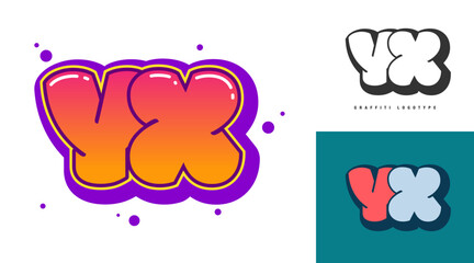 YX logo design for festival or party. Initial letter y and x in graffiti style. Creative modern lettering company name of font typography. Kids trendy logotype or identity.