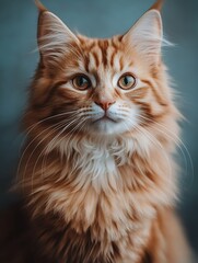 Beautiful ginger Maine Coon cat with striking green eyes and fluffy fur portrait : Generative AI