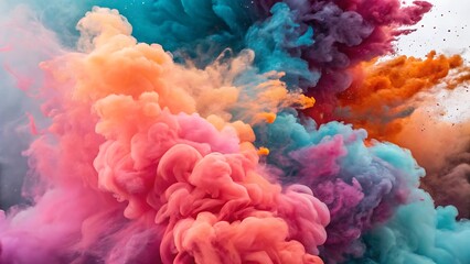 Fototapeta premium Vibrant abstract art with blue, orange, and pink smoke clouds, dynamic and creative