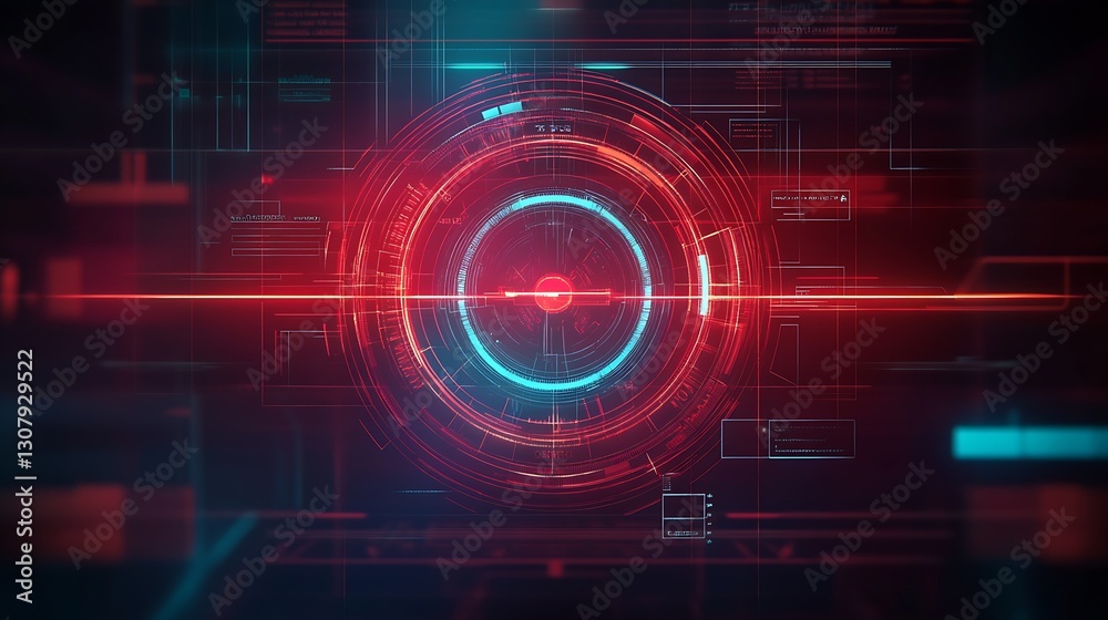 Aufkleber Dynamic and vibrant red and blue circular technology interface design for futuristic applications : Generative AI