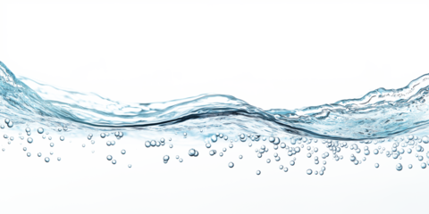 High-Speed Water Splash with Bubbles and Ripples Isolated on White Background for Refreshing Designs