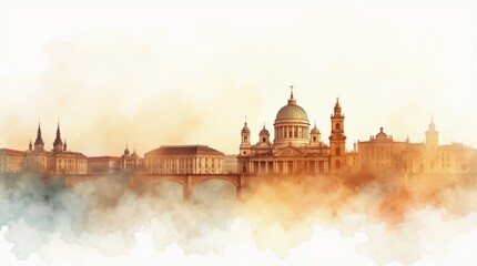 Obraz premium Watercolor Skyline of Vienna's Classical Architecture